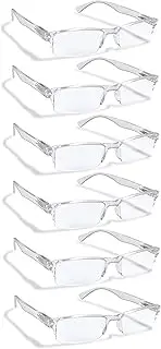 BOOST EYEWEAR 6 Pack Reading Glasses by, Clear Half Rim Frames, for Men and Women, with Comfort Spring Loaded Hinges, Clear, 6 Pairs (+1.75)