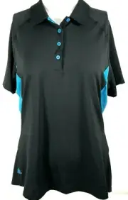 Adidas Polo Shirt Women’s Medium Black Blue Short Sleeve Climacool New