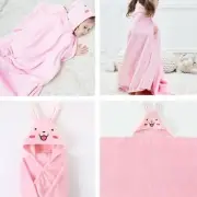Pinky Bunny Hooded Plush Towel | Animal Kids Bath Robe Blanket