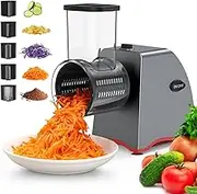 Electric Cheese Grater, 250W Upgraded 5 in 1 Professional Electric Vegetable Slicer, One-Touch Control Rotary Slicer Shredder Salad Maker for Cheeses Fruits Vegetables Nuts with 5 Replaceable Blades