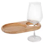 Mini-Oval Party Plate with Built-inStemware Holder, Bamboo