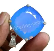 121.95 Ct Natural Blue Opal Cushion 925 Solid Sterling Silver Pendant A+ Gems NA