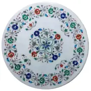 Round Marble Coffee Table Top Semi Precious Gemstone Inlay Work Sofa Side Table