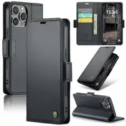 CaseMe iPhone 16 Pro Max Folio Wallet Case Cover Apple Side Closure ProMax [Black]