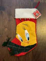 NOS Vintage 1999 Warner Bros Store Tweety Bird With Scarf Stocking w/ Bells