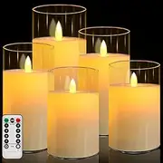 [FRNYFREL] Led Flameless Candles, Battery Operated Candles, Acrylic Flickering LED Pillar Candles with Remote Control and Timer, 3D Wick, D3 xH4 4" 5" 5" 6", Set of 5