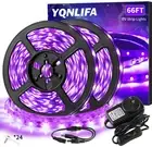 66FT/20M Black Light Strip 1200 Lamp Beads Flexible LED Blacklight Kit 12V Black