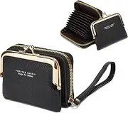 [Ashioup] Detachable 2 in 1 Credit Card Holder Wallets Coin Purse for Women PU Leather Change Purse with Zipper Wristband, Black-2, Card Holder Wallet