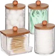 Qtips Holder Dispenser, 10/7 Oz Cotton Ball/Swabs Storage Containers, 4 Pack Apo