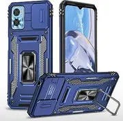 Slide Camera Cover for Motorola Moto Edge 30 Neo,Kickstand with Built-in 360° Rotate Magnetic Ring Stand Shockproof Protective Armor Cover,Blue