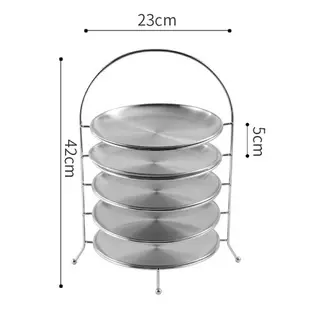 不銹鋼水果盤 韓式烤肉店盤子收納架金色甜品托盤蛋糕盤三層五層