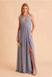 NWT*Birdy Grey Laurie Empire Bridesmaids Dress in Dusty Blue Chiffon Size Medium