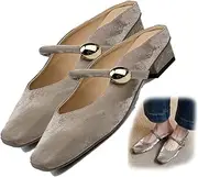 [Generic] Women’s Square Toe Mary Jane Flats Comfortable Slip-On Mules with Soft Sole & Buckle Strap, Ideal for Office, Casual & Dressy Outfits