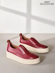 Red Slip On Signature Forever Comfort® Leather Chunky Wedge Platform Trainers (E83220) | $94
