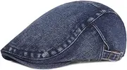 [Huloretions] Men Women Denim Newsboy Flat Cap Breathable Ivy Gatsby Hat Cabbie Newsboy Beret Hats with Adjustable Buckle, Navy Blue, One Size