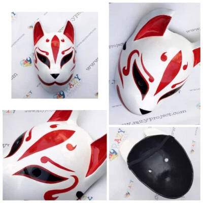 Rare !! anbu face mask Kitsune Fox Red Wooden Mask Cosplay Fox 03 DHL Express