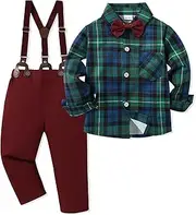 [SANMIO] Toddler Baby Boy Clothes Suit 12M-5T Boys Formal Dress Shirt with Bowtie+Suspender Pants Set Gentleman Wedding Outfits