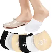 [Tyqour] 6 Pairs of Women's Non-Slip Forefoot Socks Invisible Toe Socks Breathable No Show Half Socks High Heel Socks for Girls and Women, Black, white, brown, 36-39