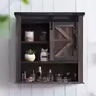 Rustic Wood Wall Shelf Storage Medicine Cabinet Sliding Barn Door Cupboard