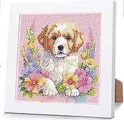 Dog Diamond Art for Kids with Frame-Dogs Diamond Painting for Kids, Animal Small Diamond Art Kits, Easy DIY Crystal Mosaic Kits for Children Girls Boys Gifts (7x7inch)