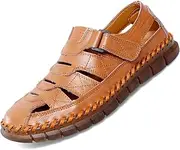 [MAIZUN] Men's Sandal Leather Casual Closed Toe Beach Fisherman Shoes Outdoor Summer Sports Sandals