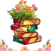 Stacked Books Flower Pot,Unique Books Stack Planter,Resin Boo K Shaped Vase Planter for Flowers,Novelty 3D Colored Acrylic Boo K-Shaped Plante R,Boo K-Shape D Decorative Plante r (A)