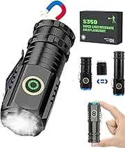 Mini Flashlight,USB C Rechargeable Magnetic Flashlight with Clip -2000 Lumens Pocket Flashlight, 6 Light Modes,Two Size Variable,Small Flashlight for EDC,Camping,Hiking and Emergency(S450)