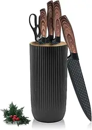 Knife Set, 6 PCS Black Professional Kitchen Knife Set for Chef, Super Sharp Knife Set with Universal Knife Block, Anti-Rust Stainless Steel Kitchen Knife Block Set, Ergonomical Design (Balck)