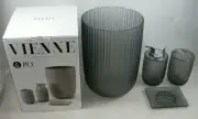 VIENNE 4 - PIECE BATHROOM SET LIMESTONE GRAY - SOAP, TOOTHBRUSH, TRASH, NEW