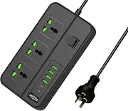 Black Surge Protection Power Board - 3 Widely Outlets with 6 USB Ports(2 USB C), AU Power Strip with 2.8M Extension Cord, 900J Surge Protection, 3Pin AU Plug for Home Office Accessories (Model 1)