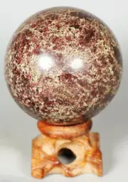300g Natural Almandine Wine Red Garnet Sphere Crystal Ball w/ Rosewood Stand