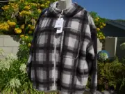 Uniqlo x JW Anderson Faux Sherpa/Fleece Jacket Plaid Fleece Full Zip Hooded Wmn