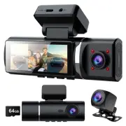 3 Channel Dash Cam 4K - 3.2”IPS 3 Channel Dash Cam Front and Rear Inside APP ...