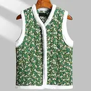 [JIMINISO] National Chinese Style Winter Cotton-Padded Vest Women's Zipper White Faux Fur Collar Clip Large Flower Jacket Tank Top