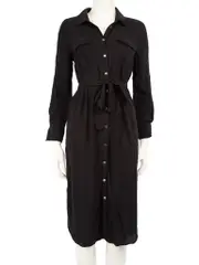 Black Pocket Detail Belted Dress