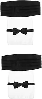 [DEARMAMY] 2 Sets Wedding Waistband Bow Tie with Pocket Square Anniversary Bow Tie Bowtie and Pocket Square Pre-tied Adjustable Bowties Polyester
