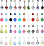 [Kakonia] Belly Button Bars Belly Bar for Women Men 14G Stainless Steel Assorted Colors Belly Button Piercing Jewellery