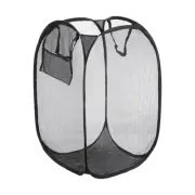 Mesh Laundry Basket Collapsible Laundry Hamper with Handles Pocket, Black