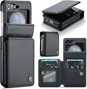 [REEGINCH] for Samsung Galaxy Z Flip 5 Case, RFID Blocking PU Leather Wallet Case with Magnetic Flip Card Holder Kickstand Slim Shockproof Phone Case for Samsung Galaxy Z Flip 5 - Black
