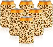 BAGnoREGio Soft Velvet Soda Can Insulator Sleeve, Neoprene Beer Can Cooler, 12oz Insulated Drink Bottles Cover (6-Pack Leopard)