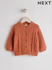 Rust Brown Baby Knitted Bobble 100% Cotton Cardigan (0mths-2yrs) (K82413) | $14 - $17