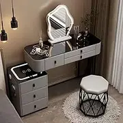 Makeup Vanity Desk with Touch LED Lighted Mirror Dressing Table featuring 3 Color Lighting Modes 3 Drawers Storage Cabinet and Charging Station Gray A 80