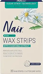 Nair Hair Remover Easiwax Large Wax Strips – Quick and Precise Hair Removal – Removes Short Hair – For Facial and Sensitive Areas – All Skin Types - 20 Wax Strips and 2 Aftercare Wipes