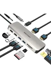WAVLINK USB-C Hub Triple Monitor, 12-in-1 Laptop Docking Station