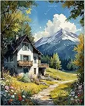 TAOPAOLAB Countryside Landscape Paint by Numbers Kit for Adults - DIY Mountain Cabin and Wildflower Path Painting on Canvas 16x20 Inches, Acrylic Paint Set, Suitable for Beginners, Art for Decoration