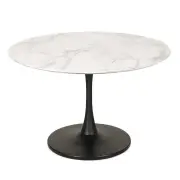 Raimon Furniture Cecil Round Dining Table Marble Effect 120cm - Matte Black Frame - White Sevella