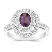 Sterling Silver 1.5 Carat Amethyst & 40Cubic Zirconia Ring, M