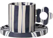 Coffee Cup Teacup,Vintage Bone China Tea Cup,Coffee Mug Personalized Striped Mug Beautiful Flower Shaped Cup Handle Afternoon Tea Cup with Saucer Ceramic Coffee Cup Tea Cup (Color : Grey) (Color : Go