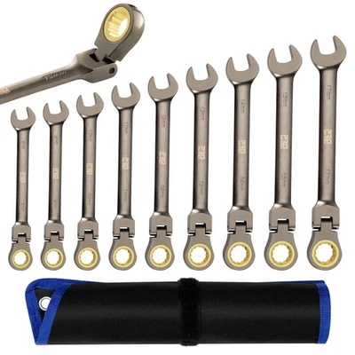 Prostormer 9-Piece Metric Flex-Head Ratchet Wrench Set, Cr-V Constructed with...