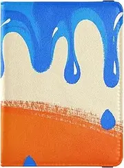 [Amooorous] Flowing Pigment Blue Orange Leather decorative Passport and Vaccine Card Wallet Combo Vaccine Case Protector Cover Passport Holder Case Lightweight, Flowing pigment blue orange, 1 size